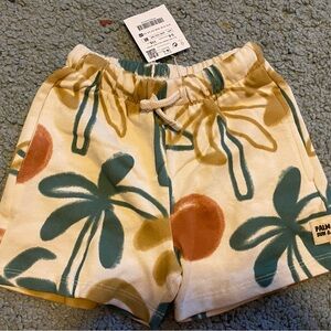 Zara Kids Cream and Green Palm Print Shorts